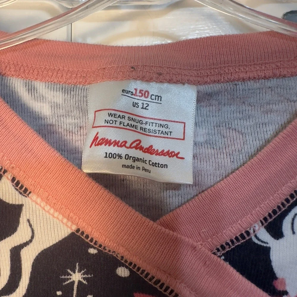 Hanna‎ Anderson Organic Cotton Kids Pajamas Set Reindeer Print Blue Pink Size 12